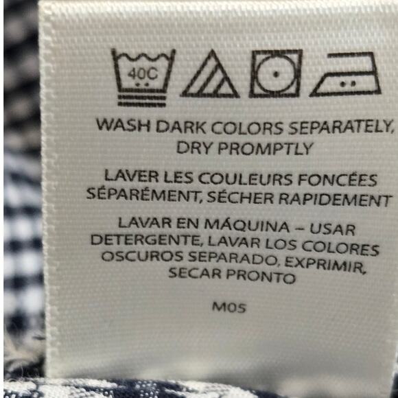 Gingham Blouse XXS Black White Check Button-Up Cotton Blend Tie Sleeve - Picture 9 of 9